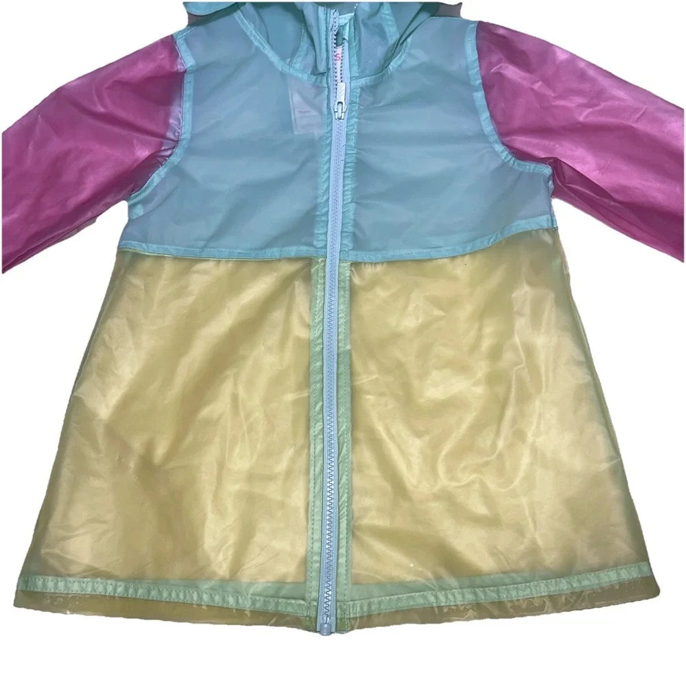 Girls Size 6 Carters Rain Coat Jacket Clear Pastel Color‎ block Pink Teal Yellow